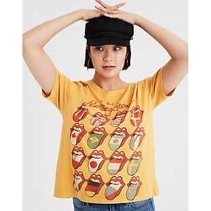 American Eagle Outfitters Rolling Stones Yellow Short Sleeve Graphic Tee Shirt